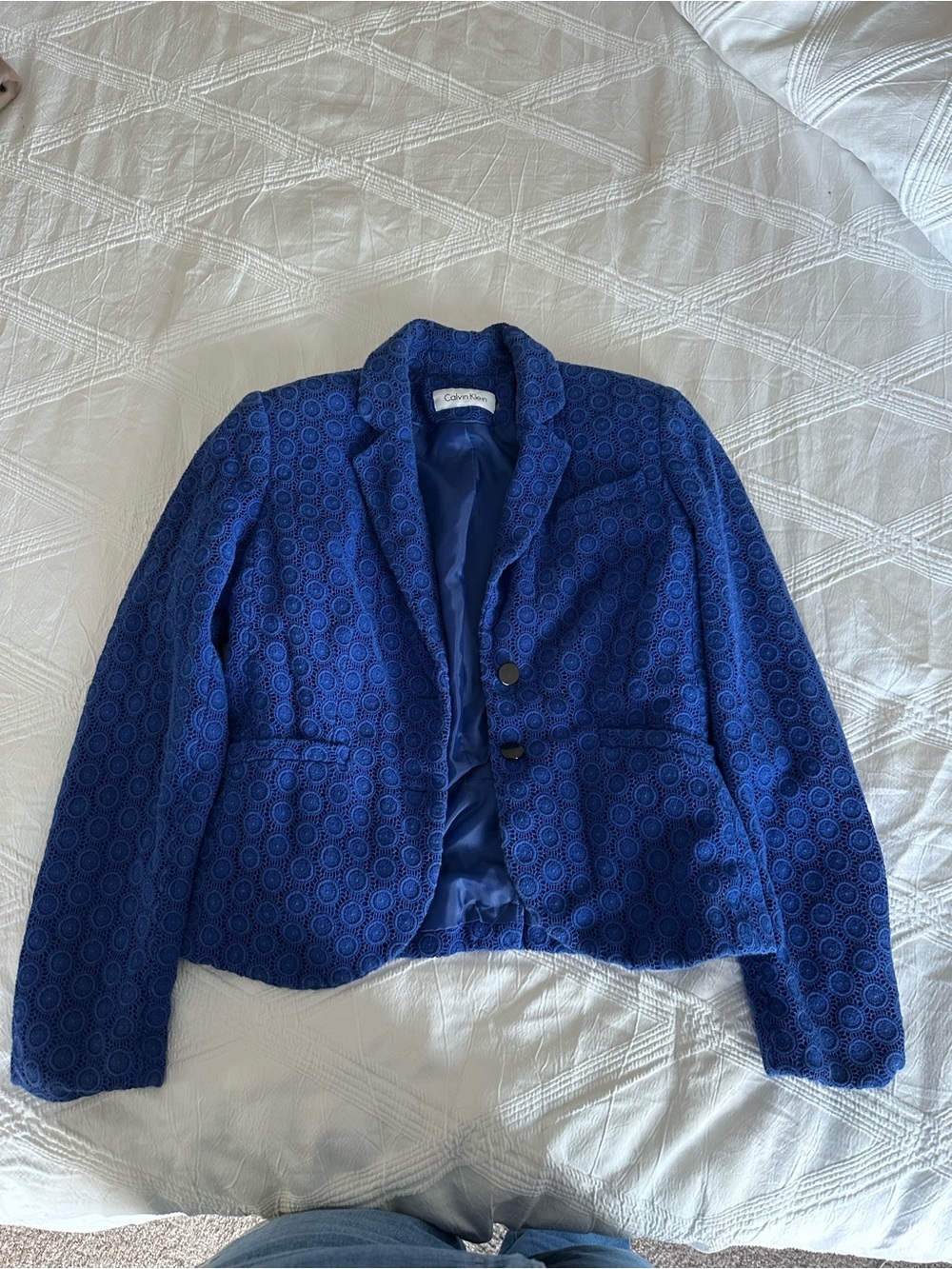 Blue Textured Circlet-Pattern Blazer - Picture 3 of 9
